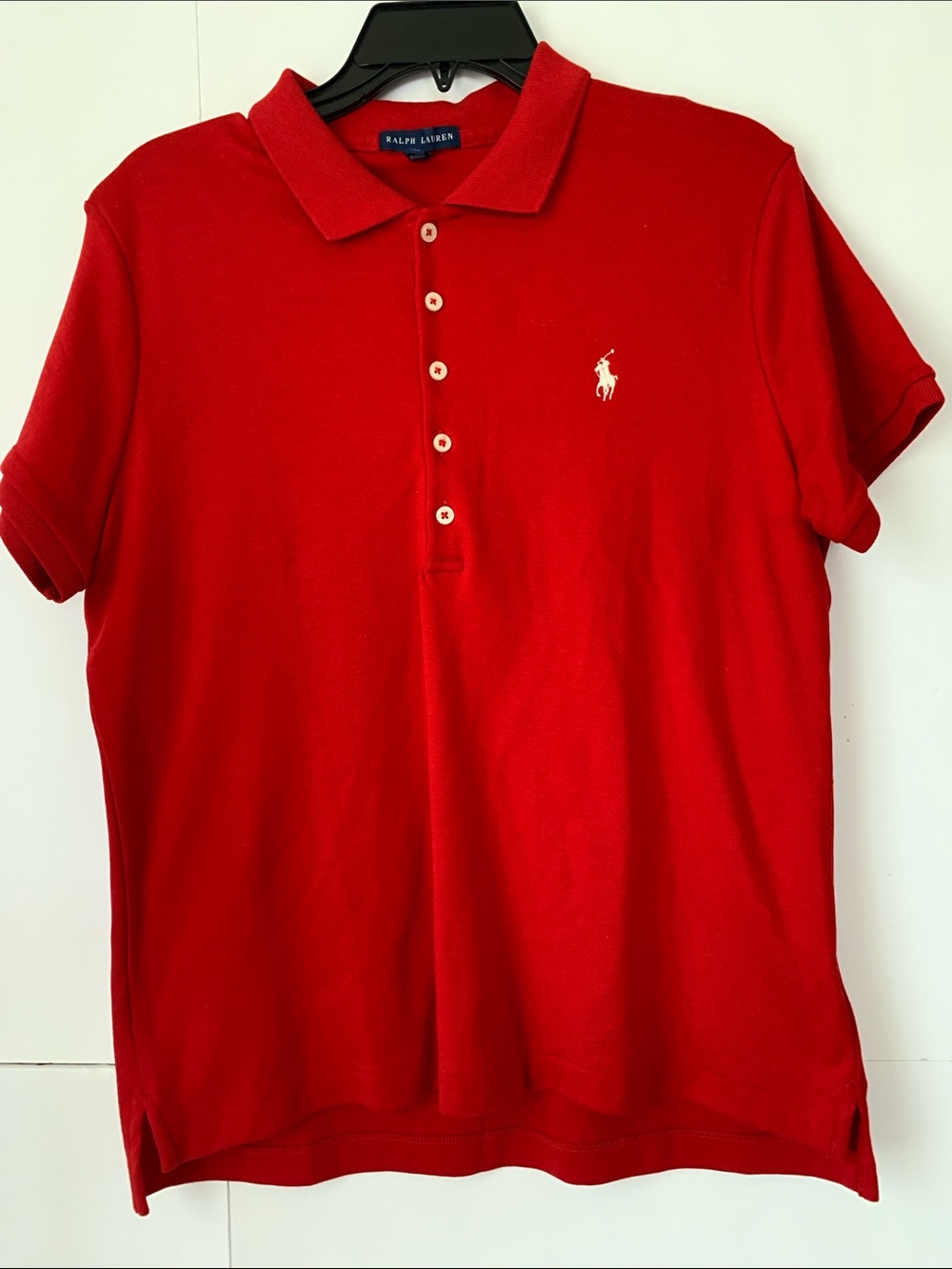 Ralph Lauren Women Red Short-Sleeve Polo Slim with Embroidered Pony Size XL